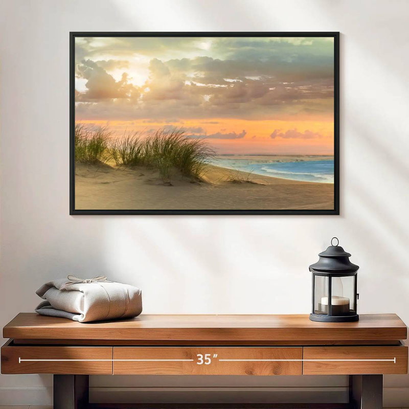 Herbe de mer et crépuscule, 25 po x 17 po, Cadre flottant noir