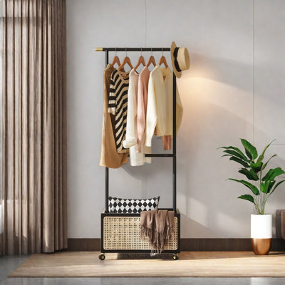 Ash Rattan Coat Rack 360° Locking Wheels