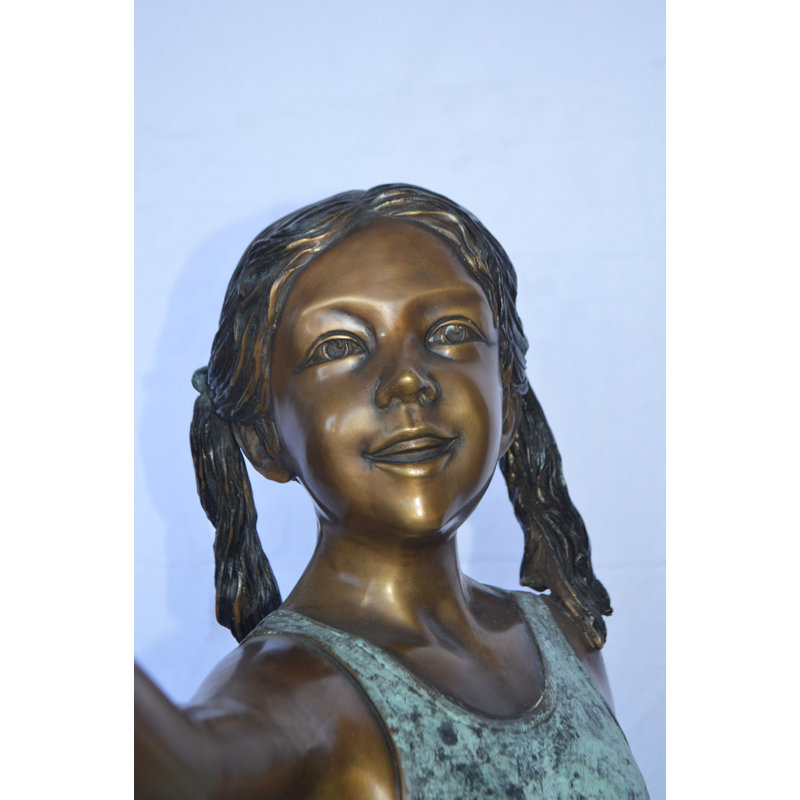 Bronze Sitting Girl Holding Shell Fountain
