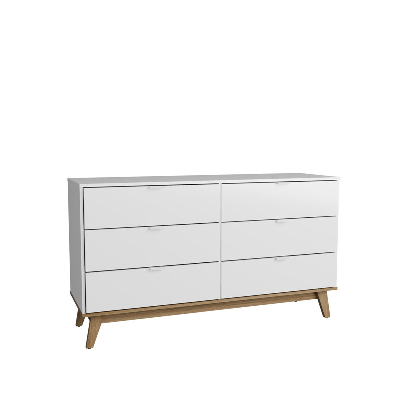 Ahmed 57.08"W 6-Drawer Dresser with Aluminum Handles,  White/Light Brown