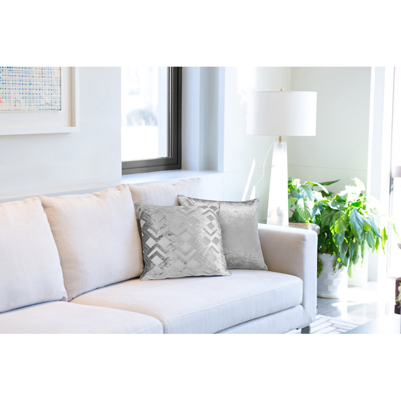 Adilynn Geometric Square Cushion Cover, Silver