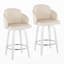 Tabouret de bar pivotant à hauteur fixe en bois blanc et similicuir crème avec repose-pieds ronds chromés, lot de 2