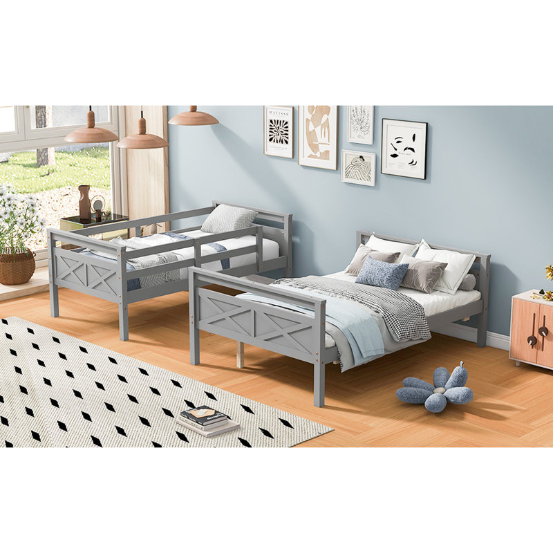 Lit simple superposé au-dessus d'un lit double, gris, avec garde-corps pour lit de chambre sans compromis