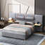 Grand lit plateforme tapissier, deux prises et ports de charge USB des deux côtés, deux coussins de chevet, tablettes de rangement, velours, gris-1719863792