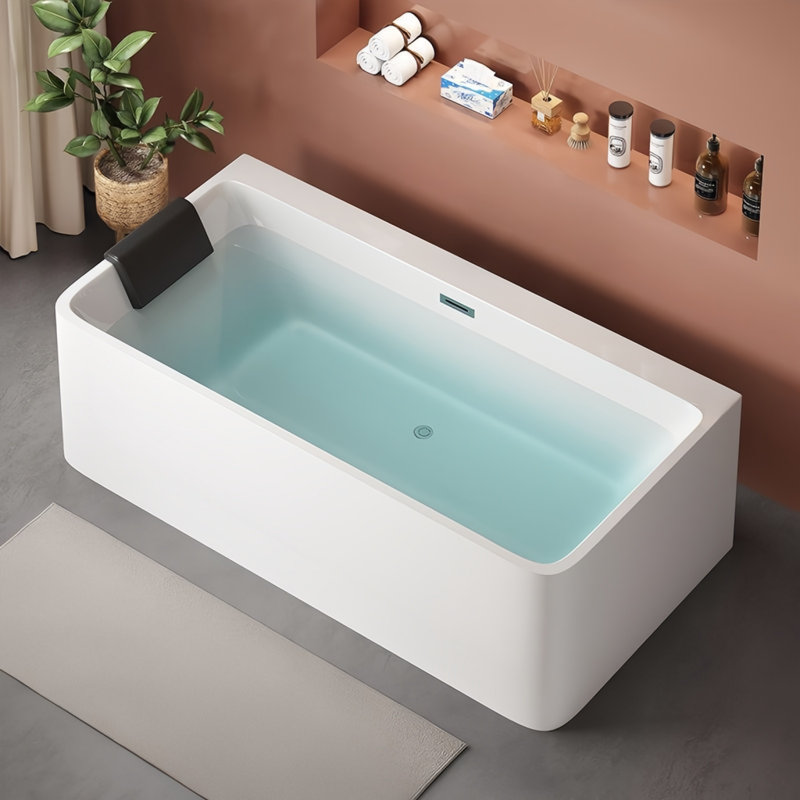 Modern Simple White Rectangle Bathtub 62.99'' W 22.05'' H Frameless Rectangle Tub & Shower Kit