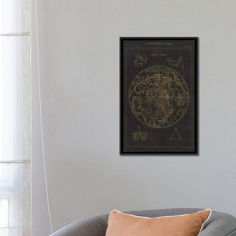 Costellazioni ii, impression sur toile tendue, H 26 po x l 18 po x P 1,5 po, Toile avec cadre noir, Pas de tapis