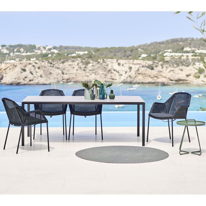 Breeze Stacking Patio Dining Armchair with Cushion, Black, Taupe