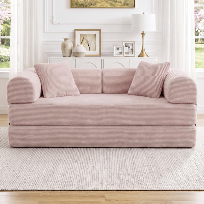 64.7" Boneless Corduroy Sleeper Sofa Bed, Modular Futon Couch, Compression Foam Sofa with 2 Pillows, No Assembly Required
