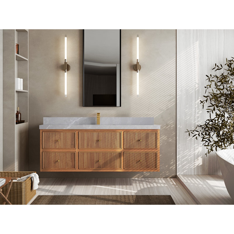 60'' Single Bathroom Vanity with Quartz Top, Pearl Grey