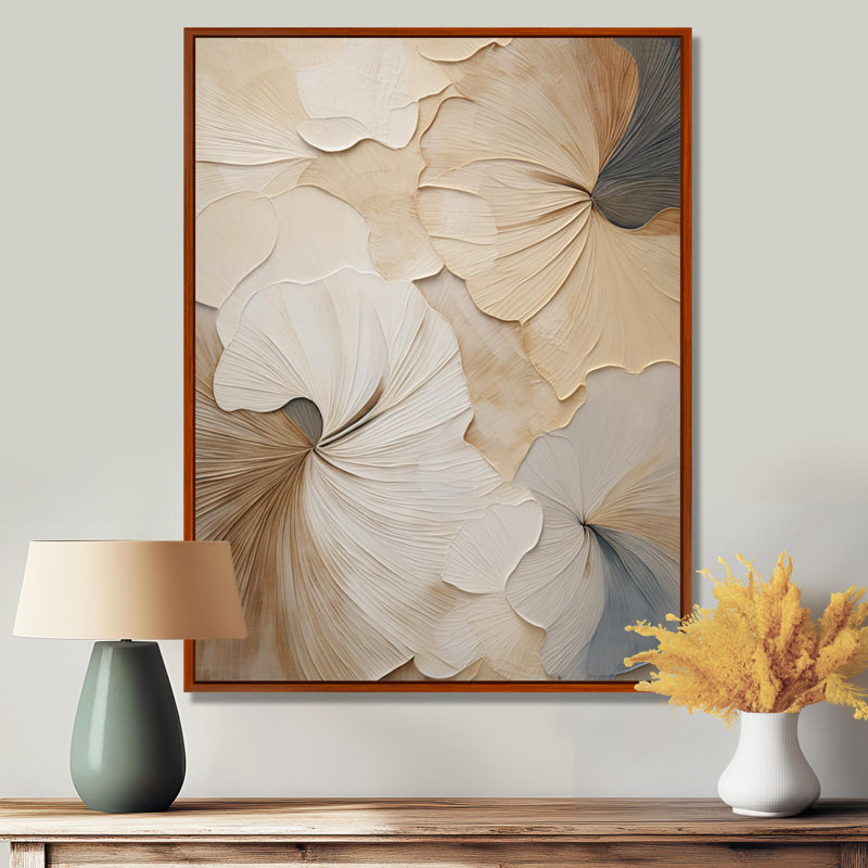 «Beige minimalisme élégance en fleurs», reproduction d'art sur toile, impression sur toile beige, H 44 po x l 34 po, Brun