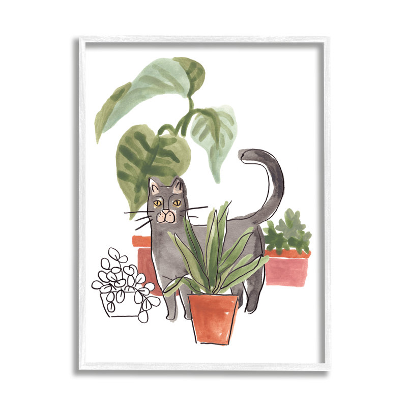 Monstera tropical par Grey, H 14 po x l 11 po x P 1,5 po, Giclée encadrée blanc bord de mer