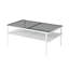 Table basse rectangulaire avec plateau en verre trempé gris et pieds blancs, table de salon moderne