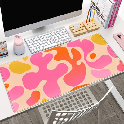 Tapis de bureau rose moderne et abstrait, grand tapis de souris XXL, tapis de clavier rose mignon, accessoires de bureau pour femmes, décoration de bureau, tapis de souris étendu 30,1 cm x 70 cm, base en caoutchouc antidérapante avec bords cousus