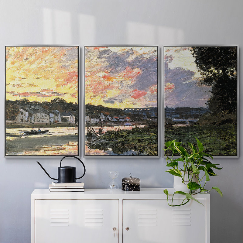 " The Seine At Bougival In The Evening, 1870 " 3 - Pieces, 40" H x 78" W x 2" D, Silver
