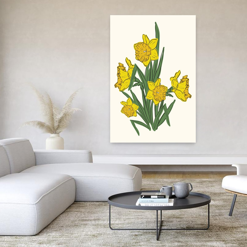 Art floral de jonquilles abstraites, H 60 po x l 40 po