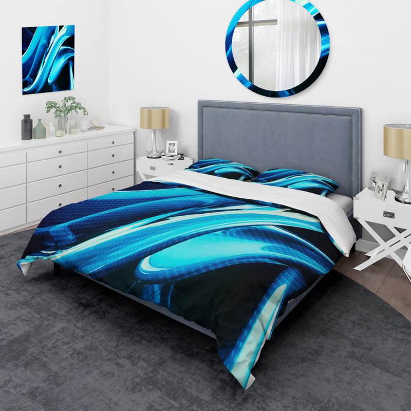 Liquid Blue Abstract - Abstract Duvet Cover Set - Microfiber Polyester, Twin Duvet Cover + 1 Sham