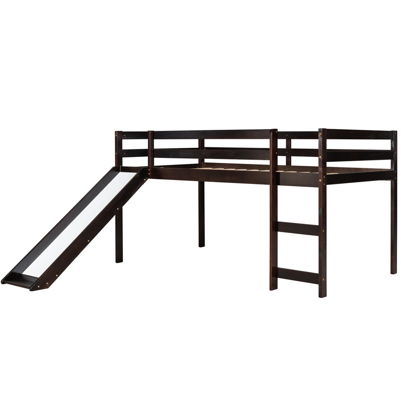 Lit mezzanine avec glissade, conception multifonctionnelle, lit simple, Espresso