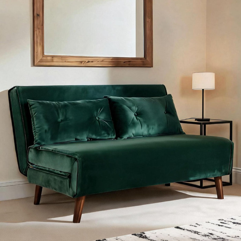 Lonara Two Seater Upholstered Double Sofa Bed, Green Velvet