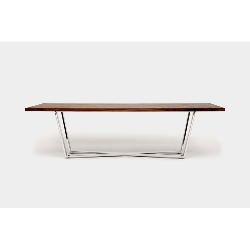 Gax Walnut Wood Dining Table, 36" W x 108" L, Polished Stainless Steel