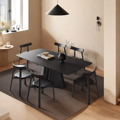 Multilayer solid board black dining table set