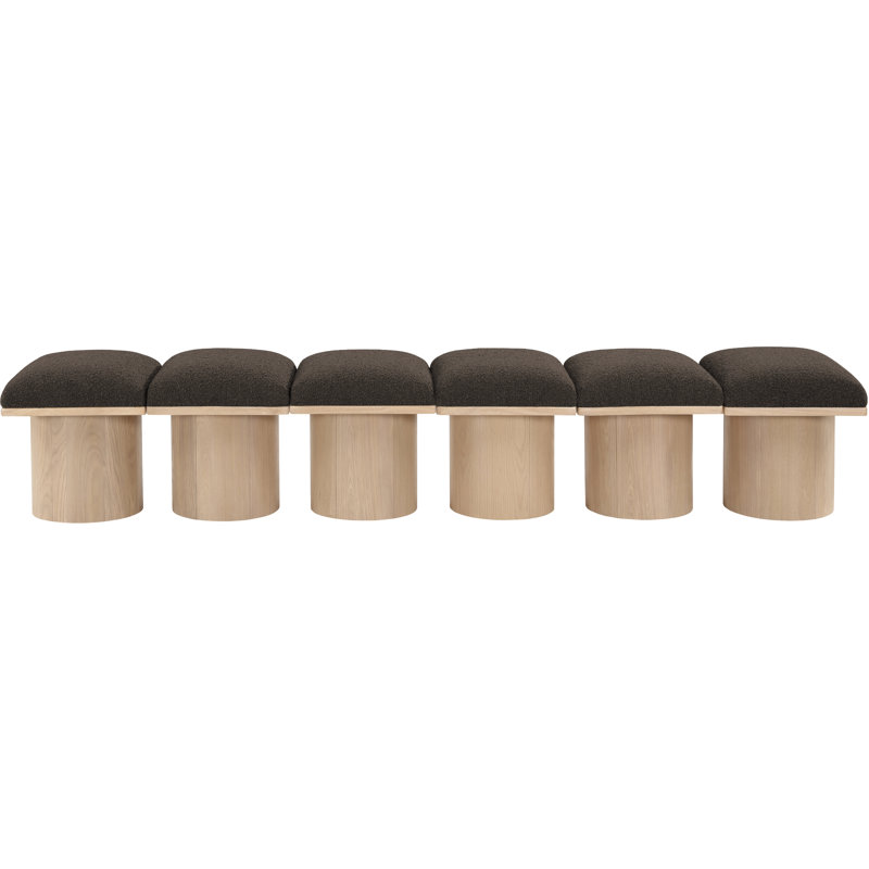 Banc rembourré Horatia, Tissu brun bouclé, Naturel, H 17,5 po x l 93 po x P 18 po