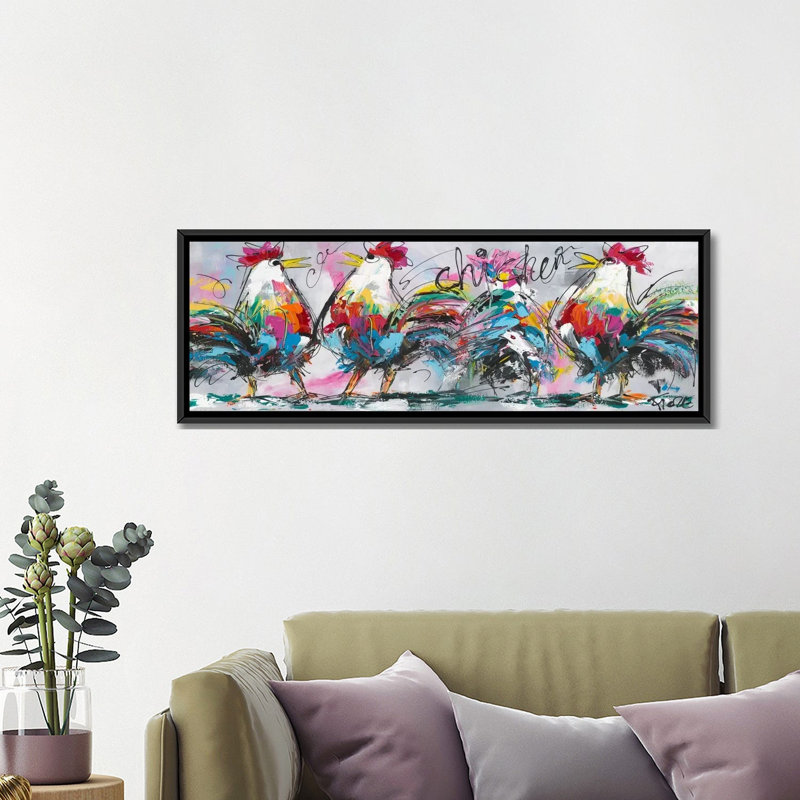 " Discussions " by Art Fiore, 12" H x 36" W x 1.5" D, Black Framed Canvas