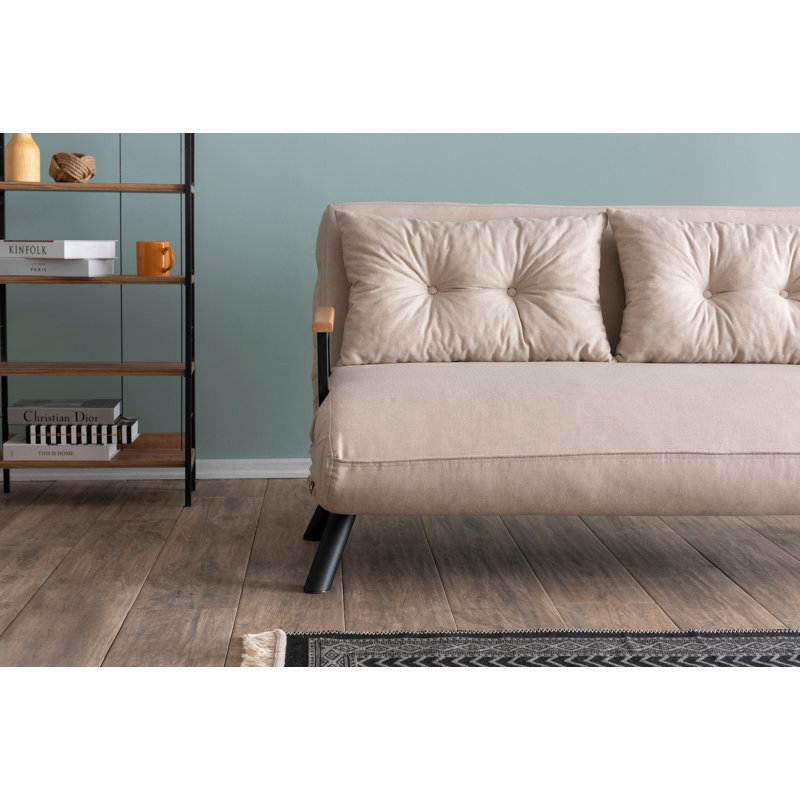 Versatile 2-Seat Sofa-Bed, Cream Linen Fabric | 100% Metal Frame, 52.0 x 52.4 x 16.1 inches | 14-Level Adjustable Backrest, Easily Converts to Bed, Maximum Weight Capacity: 440 lbs | Stylish & Functional for Any Space