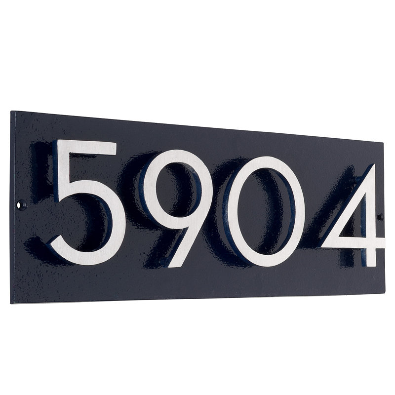 Plaque d’adresse murale flottante linéaire, Bleu marine, Nickel satiné deux tons