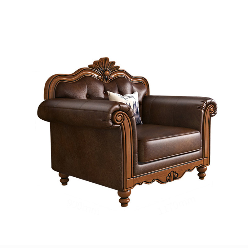 Chaise de salon de style européen. Fauteuil en cuir véritable touffeté de 46 po de largeur