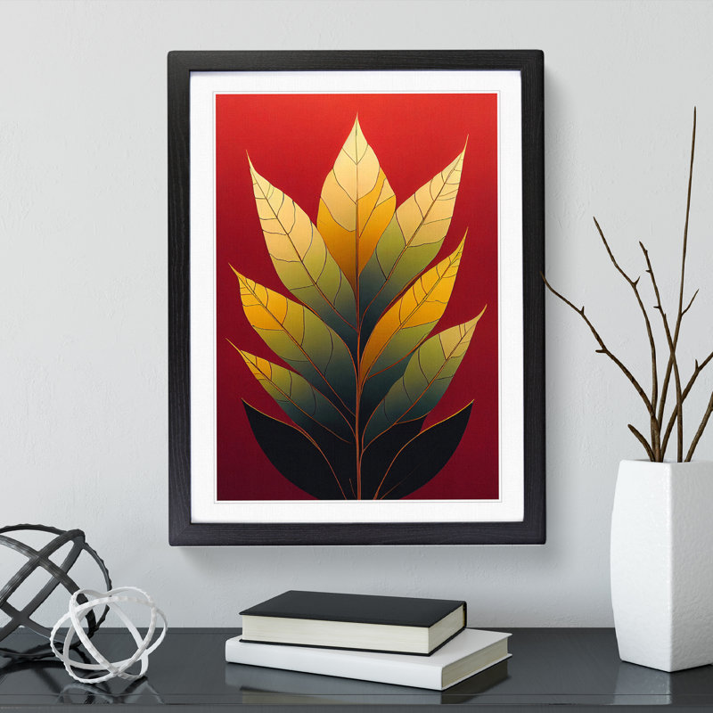 A Pleasant Leaf - Wall Art, Black Framed, 66cm H x 48cm W x 2cm D, White