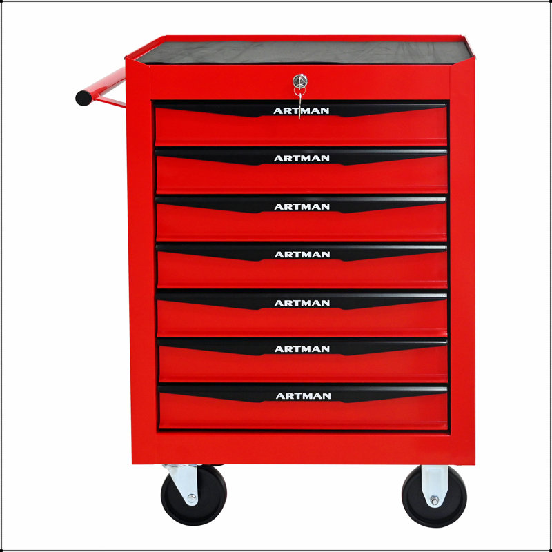 Coffre à outils durable en métal avec 7 tiroirs, glissières à roulement à billes et sécurité verrouillable pour un rangement organisé