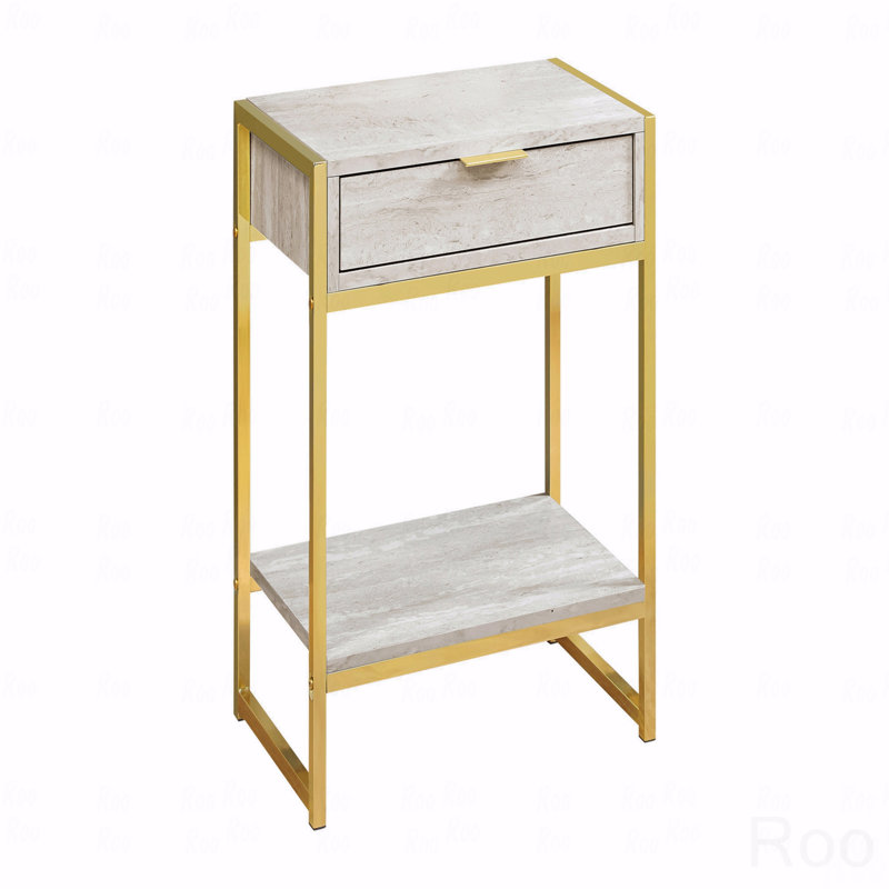 Table d'appoint, table d'appoint, table de bout, table de chevet, lampe, tiroir de rangement, stratifié, métal doré, contemporain, moderne