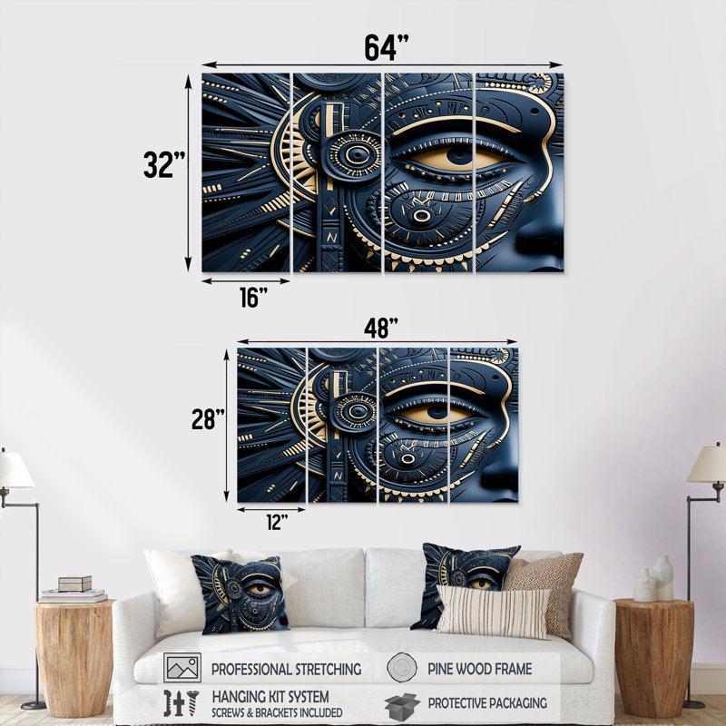 Masque tribal africain - art tribal africain 4 pièces, H 32 po x l 64 po