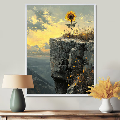 «Donovin Sunflower On A Cliff At Sunset - Sunflowers», reproduction sur toile encadrée