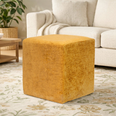 Square Upholstered Ottoman With Solid Wood Frame