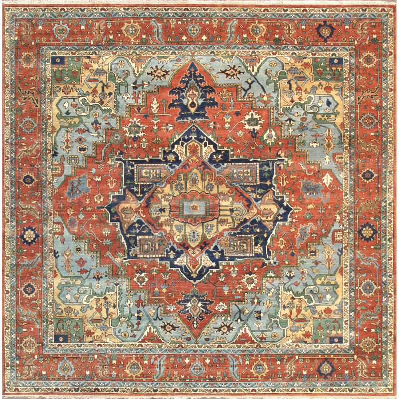 Tapis oriental en laine noué à la main Serapi, Rectangle 10 pi 0 po x 10 pi 0 po