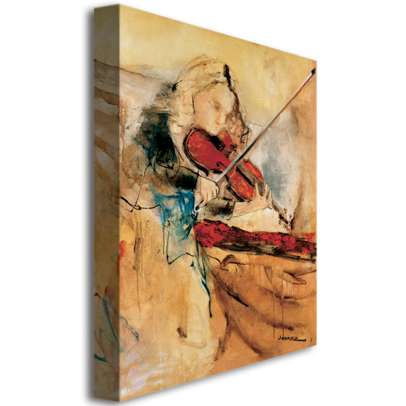 Abstract Beige and Red Canvas Art with Violin