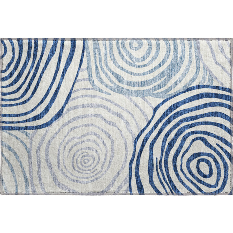 Tapis bleu Prisco lavable à la machine de qualité supérieure, Rectangle 1 pi 8 po x 2 pi 6 po