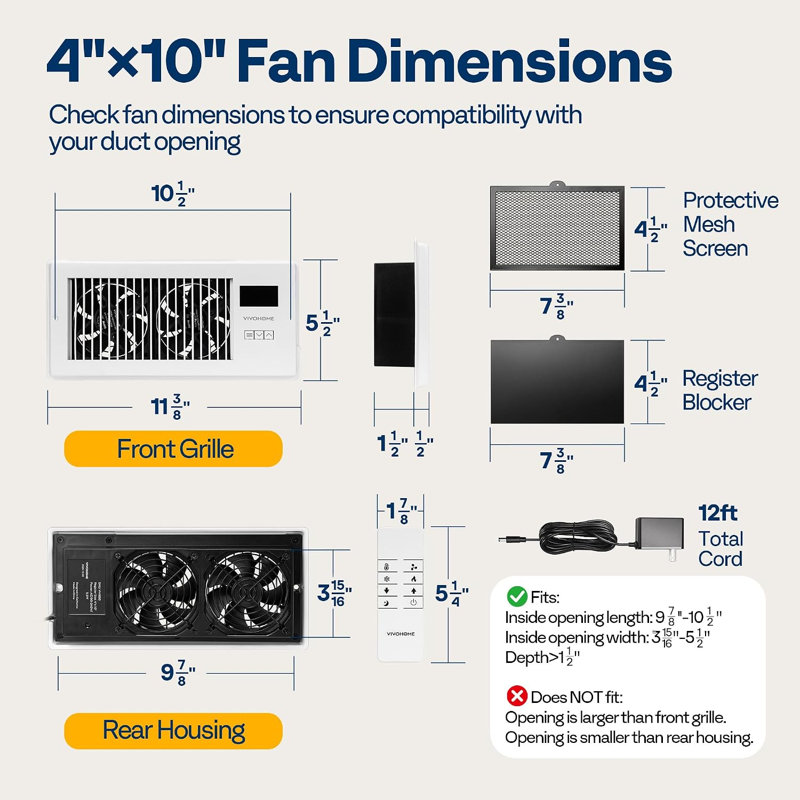 Ventilateur d'appoint silencieux avec thermostat intelligent, contrôle à 10 vitesses, filet amovible anti-poussière