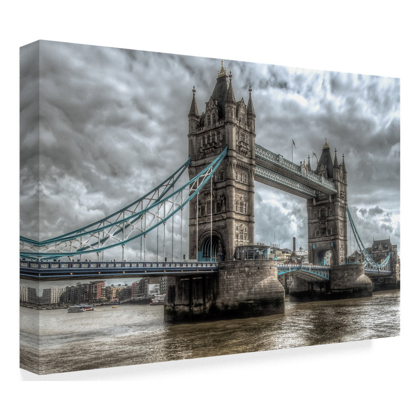 Large Gray and Blue Tower Bridge London Canvas Art