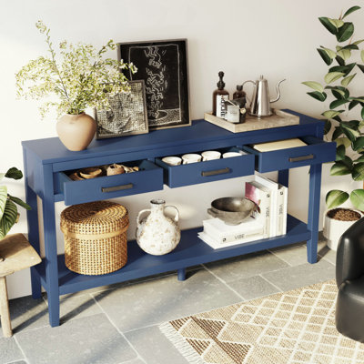 Table d'entrée 59,1 po avec 3 tiroirs, console peinte avec tablette inférieure et poignées en fer, table de canapé minimaliste pour salon, couloir, cuisine, chambre à coucher, bureau