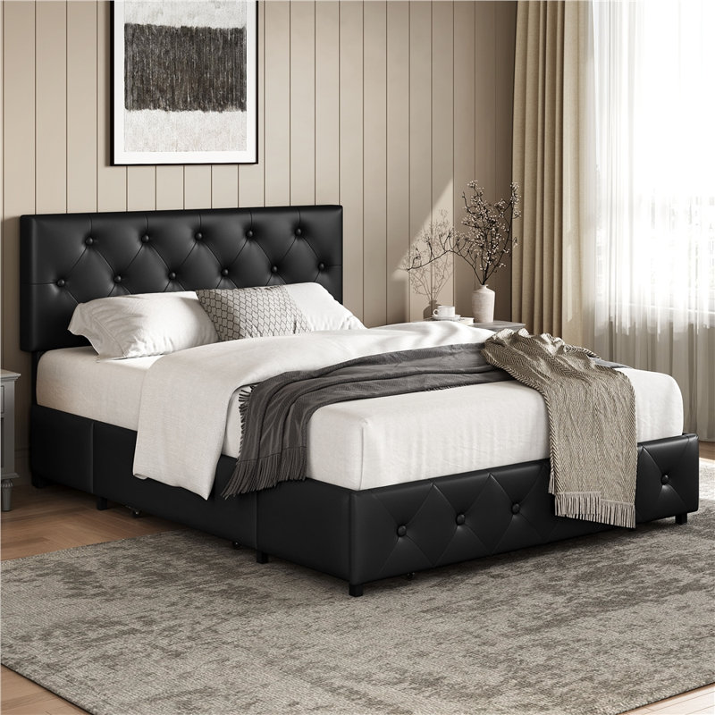 Lit plateforme tapissier avec tête de lit Sorel, Double, Noir