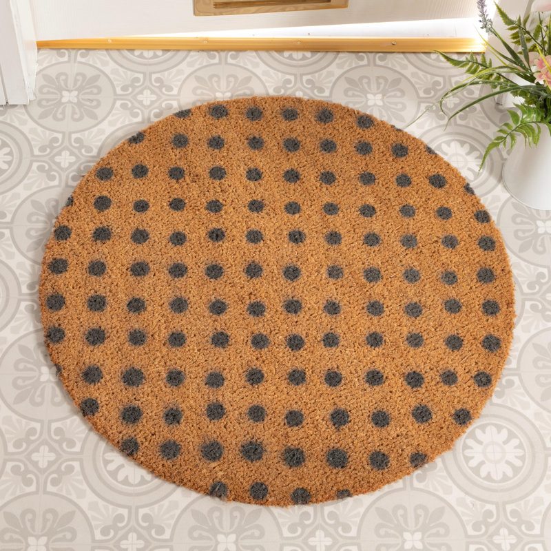 Pumphrey Non-Slip Polka Dots Indoor Doormat, Gray/Beige