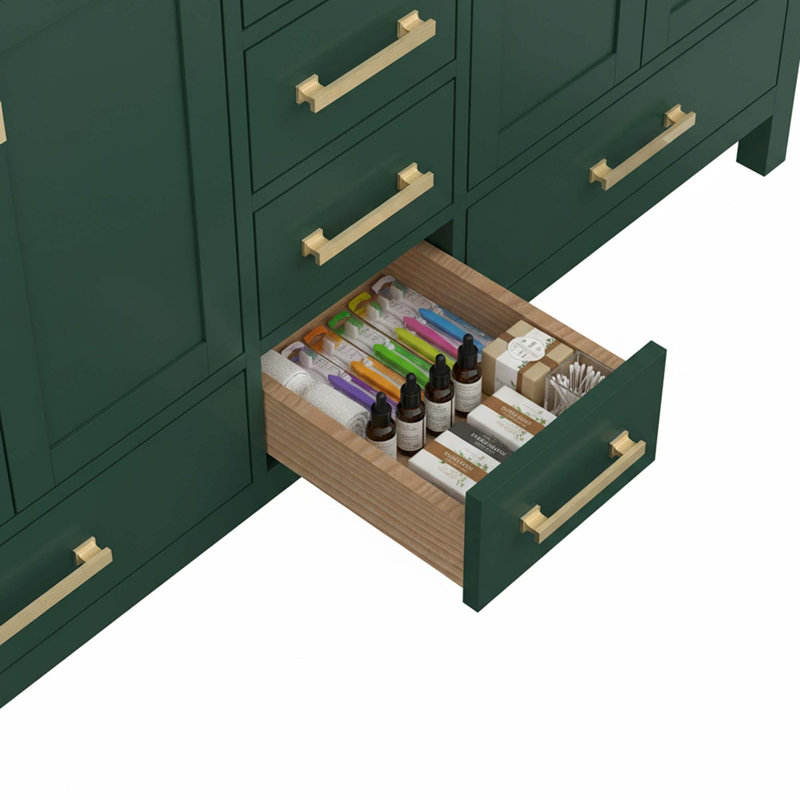 Meuble-lavabo autoportant en bois massif avec double vasque, Vert