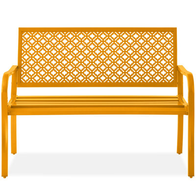 2-Person Outdoor Metal Bench with Geometric Backrest, 790lb Capacity, for Garden, Patio, and Entryway by Red Barrel Studio