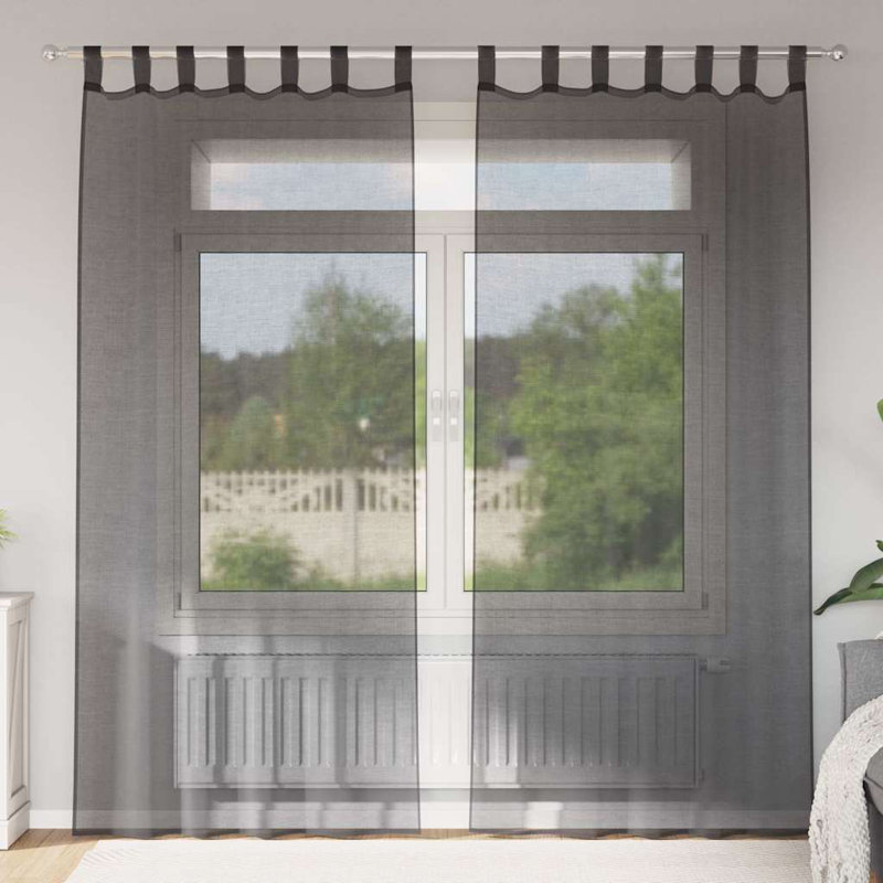 Voile Curtains With Tab Top 2 Pcs, 140cm Width x 245cm Drop, Black