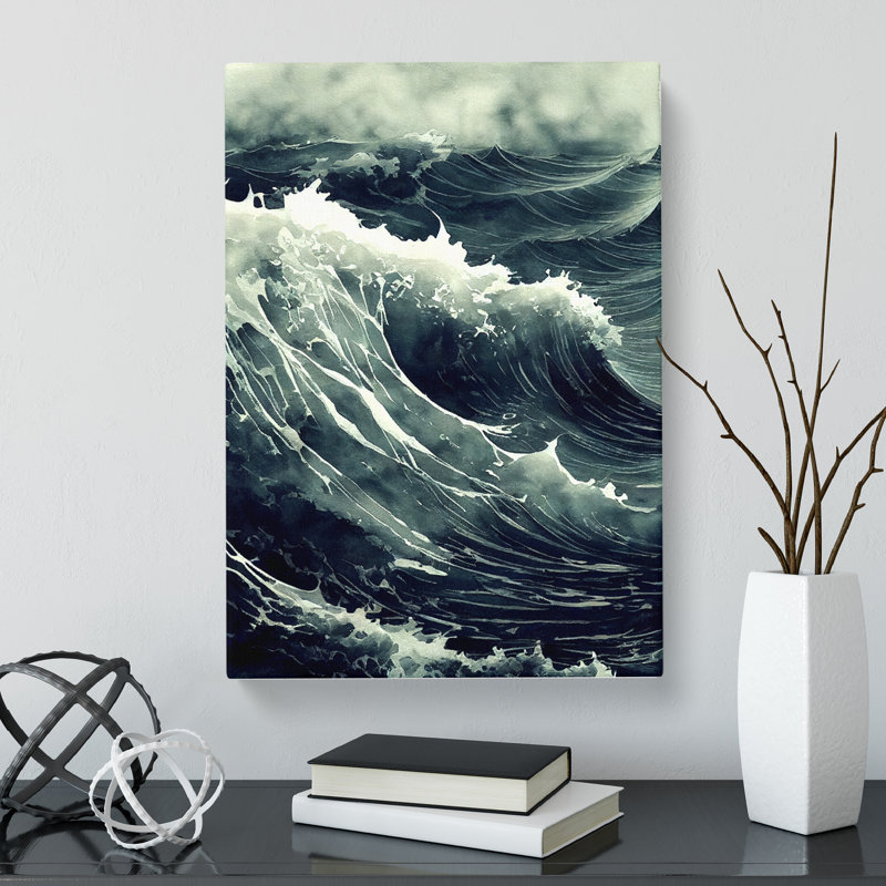 Seascape Ocean Ink Wash - Wrapped Canvas, 60cm H x 40cm W x 3cm D