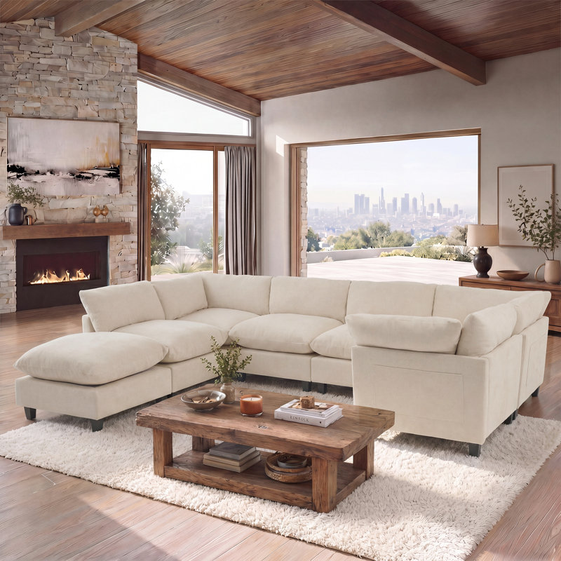 Canapé modulaire surdimensionné à 7 places Bonie Bonie, Chenille beige