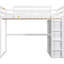 Lit mezzanine double en bois avec garde-robe, tablettes de rangement et lampe de poche à DEL avec garde-robe encastrée blanche-487903637