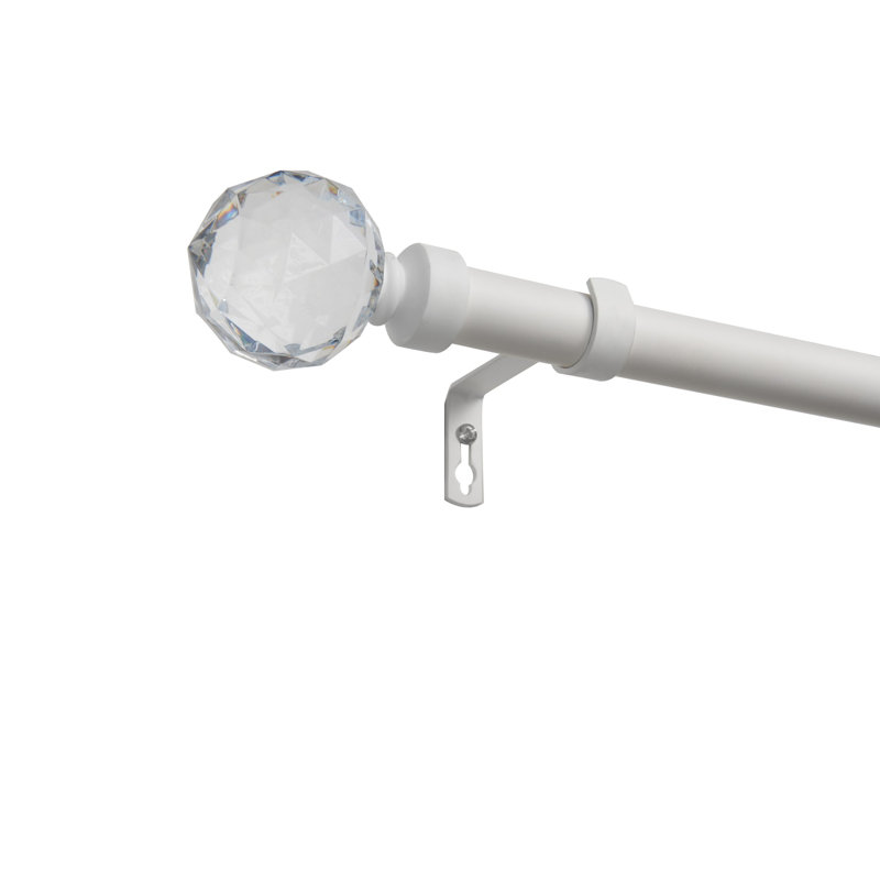 Matte White Curtain Rod with Clear Acrylic Crystal Finials